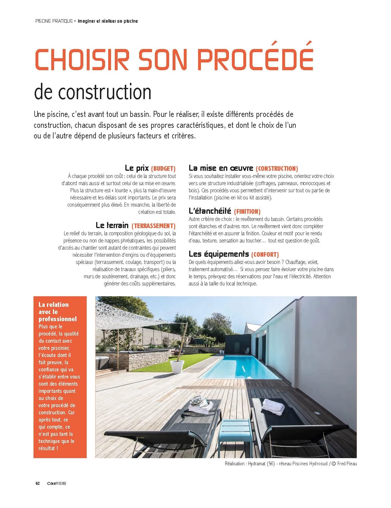 Coté piscine Hydramat choisir procédé construction piscine